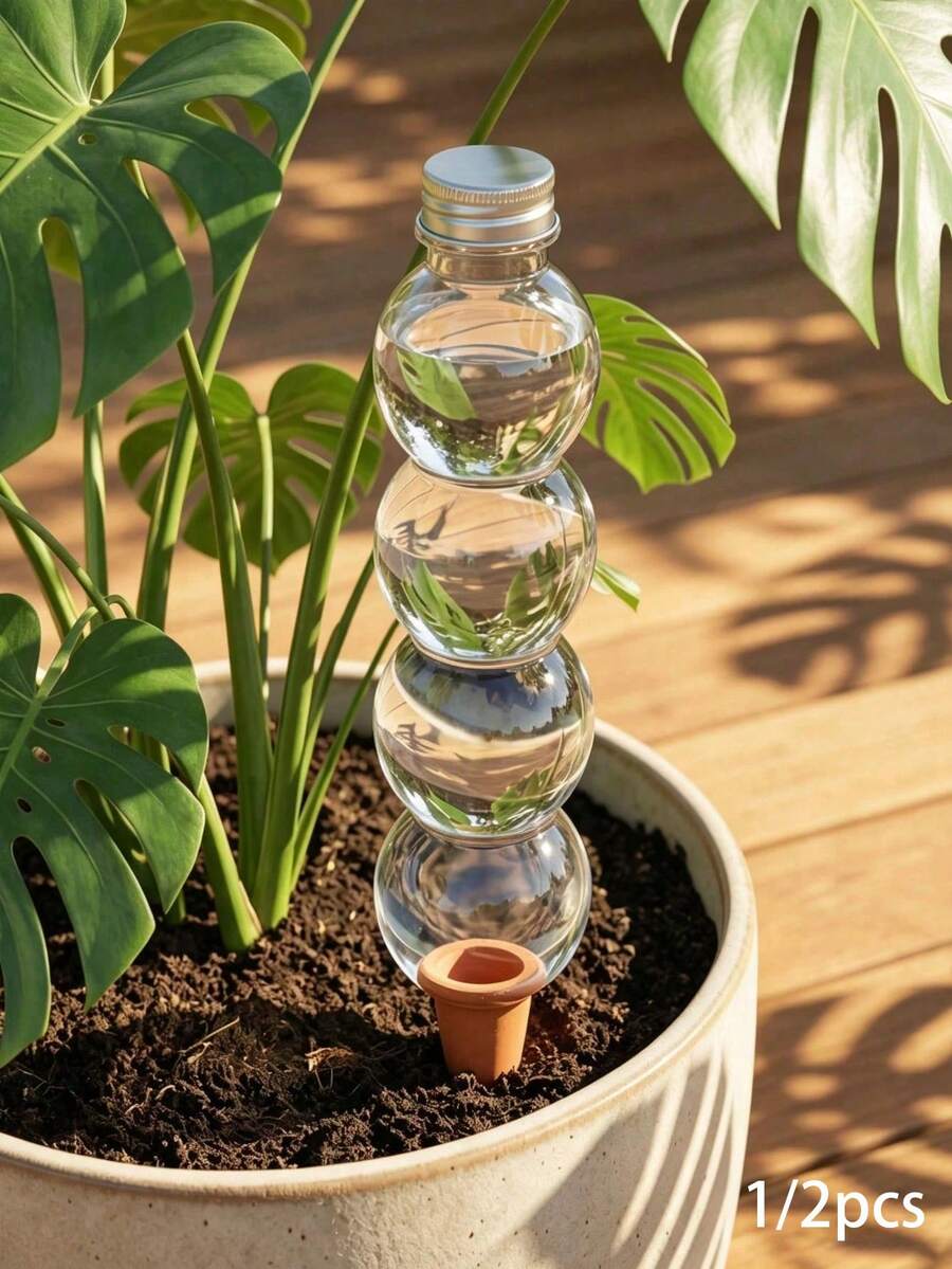 1/2pcs New Large Capacity Automatic Watering Device, Transparent Self-Absorbing Water Ball With Clay Tip, Slow Release Drip Irrigation Plug For Potted Plants, Home Gardening Hands-Free Watering Tool - Multicolor - View 1