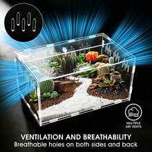 1pc Multi-Species High Transparency Acrylic Breeding Box, Minimalist Transparent Square Enclosure With Ventilation Holes And Snap-Lock Opening, Habitat And Breeding Box For Pet Snakes, Reptiles And Insects (Self-Assembly Required) - Clear - View 4