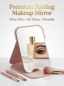 Foldable PU Makeup Mirror, Mini Portable Handheld Travel Mirror, Leather Pocket Mirror, Princess Style Mirror Suitable For Student Dorm, Makeup Accessory, Essential Travel Makeup Tool. Suitable As Gift For Women, Parents, Teachers, Halloween, Christmas, Holiday Essential - Black - View 8