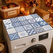 Luckybutterfly Blue & White Mosaic Floral Print Washing Machine Cover Mat, Anti-Slip Wear-Resistant Dust-Proof Countertop Protector Pad, Home Laundry Room Decorative Mat - Multicolor - View 3