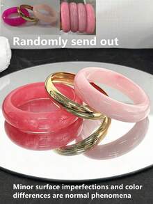3pcs Set Minimalist Pink & Gold Resin Bracelet Set, Charming Personalized Women's Jewelry, Can Be Worn Individually Or Stacked - Multicolor - View 4