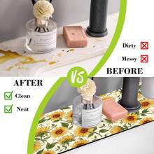 1pc Sunflower Pattern Rubber Faucet Splash Guard, Bathroom Faucet Splash Pad, Mud Guard, Moisture-Proof Non-Slip Faucet Pad, Kitchen Countertop Accessory. Protect Your Kitchen Countertop. - Multicolor - View 7
