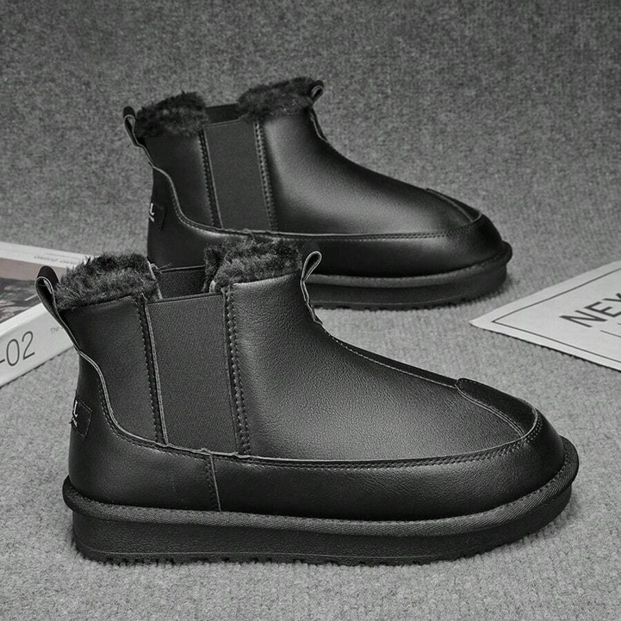 Men's Winter Snow Boots Warm Ankle Boots In Rugged Suede Leather For Outdoor Casual Wear - Black - View 1