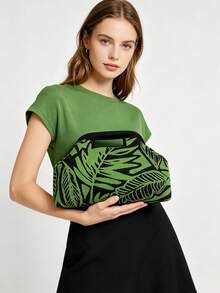 Fashionable New Contrast Color Geometric Leaf Clutch Bag, Handmade Design Buckle Knit Bag, Suitable For Party, Evening Commute, Vacation Travel, Beach Use, Daily Commute, Shopping Handbag, Also Suitable As A Gift Choice. - Multicolor - View 10