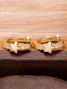 1 Pair Romantic Cubic Zirconia Earrings For Women, Wedding, Engagement, Party Jewelry, Valentine's Day Gift - Yellow Gold - View 2
