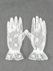 1雙新款時尚百搭蕾絲手套，適合婚禮、晚宴派對，花卉印花，萬聖節 - 彩色 - 查看 2