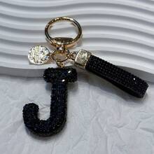 Beautiful Letter Keychain Faux Rhinestone Alphabet Elegant Black Gold Women's/Men's Accessories Suitable For Birthday Anniversary Gifts - Black - View 17