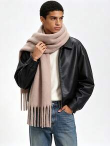 Men's Solid Color Tassel Scarf, Thick Long Neck Warmer, Autumn/Winter Warm Scarf, Street Casual Versatile Accessory For Men - Multicolor - View 3