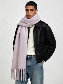 Men's Solid Color Tassel Scarf, Autumn/Winter Thickened Long Neck Warmer, Warm Scarf, Street Casual Versatile Accessory For Men - Multicolor - View 3