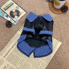 Patchwork Plaid Pet Leather Jacket, Small Cat & Dog Autumn/Winter Motorcycle Style Coat - Blue - View 6
