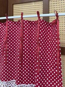 1Pc,Oven Skirt With Red Curtains With White Dot Cotton Cloth Pleated Skirt, Lace-Up Bowknot Trim, Pockets, Suitable For Placing Kitchen Utensils Or Organizing Small Items,DIY Apron,Multi-Functional Stove Protective Curtain, Cafe Small Window Curtain - Red - View 7