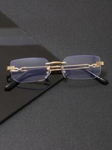 Fashion Rimless Square Glasses, Gold Metal Detail Clear Lens, Daily Outfit Decorative Eyewear - Clear - View 5