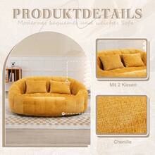 Bean Bag Sofa - Beige Chenille, Comfortable Accent Chair For Home And Outdoor Use - 黃色 - 查看 3