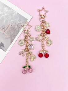 1pc/2pcs, Charming Pink Rhinestone Cherry Heart Pendant Bag Charm, Women's Handbag/Backpack/Shoulder Bag Accessory, Women's Travel Essential Keychain, Car Accessory, Room Decor, Fun Gift For Friends Back To School - Multicolor - View 5