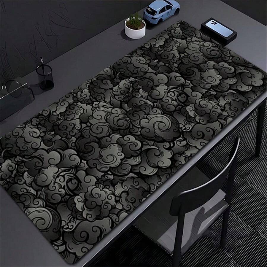 1pc New Japanese Style Cloud Mouse Pad, Cute Black Desk Mat, XXL Large Gaming Mouse Pad, Non-Slip Rubber Laptop Accessory, Home Office Gaming Desktop Use - View 1