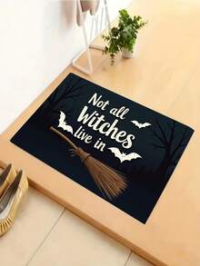 1pc New Halloween Witch & Bat Theme Pattern Doormat, Suitable For Living Room, Bedroom, Indoor - Machine Washable - Flannel Material, Soft Texture, Skin-Friendly, No Pilling, Water-Resistant, Easy Care, Odorless - Perfect For Home Decor, Room Decor, Living Room Rug, Bedroom Rug, Bathroom Rug, Kitchen Rug, Area Rug, Hotel Decor - Area Rug, All Season - Multicolor - View 3
