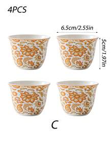Bohemian Floral Ceramic Tea Cups, 4/8 PCS Porcelain Small Teacups, Vintage Drinkware For Ramadan, Eid Al‑Fitr, Home Party Daily Use - Multicolor - View 11