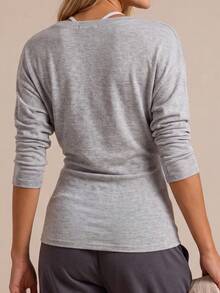U-Neck Fitness Training Sports Top, Loose Batwing Sleeve Yoga Shirt With Butt Coverage - Light Grey - View 2