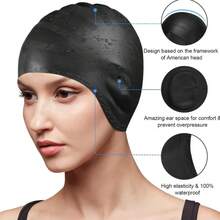 1pc Extra Large Silicone Ear Protection Swim Cap, Elastic Comfortable, Non-Tight Neck Adult Swimming Cap, Suitable For Men And Women - Multicolor - View 8