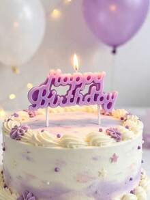 Purple Macaron Girl HBD One-Piece Happy Birthday Pattern Birthday Party Cake Decoration Photo Prop Candle - View 1
