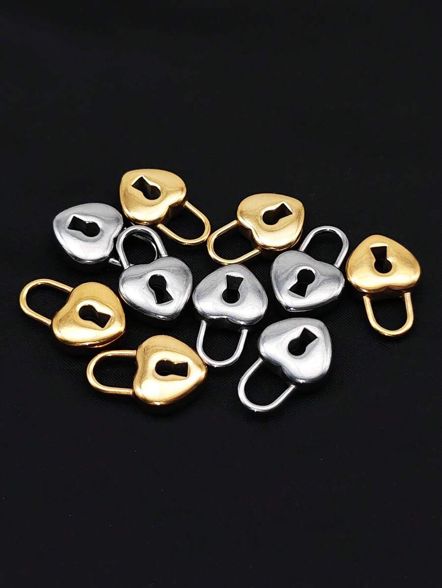 10pcs Personalized Stainless Steel Lock Pendant, Gold Small Heart Lock ...