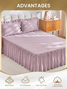 1pc Gray Rose Bed Skirt Bed Cover Bed Sheet, Cozy Bedroom Decor Home Textile, Ruffle Edge With Elastic Corner Straps, Soft Breathable Comfortable, Suitable For Twin/Full/Queen/King Bed, All Season Use, Machine Washable, Mattress Protector - Red Bean Paste Color - View 5