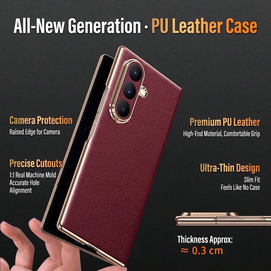 Premium PU Leather Magnetic Auto‑Adsorption Flip Phone Case Compatible With Samsung Galaxy Z Fold 8 Ultra Fold 8 Fold 7 Fold 6 Fold 5, Gilded Edge Full Camera Lens Protection Anti‑Scratch Shock‑Resistant Protective Cover