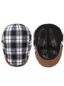 Men Retro Plaid Pattern Adjustable Ivy Flat Cap Casual Newsboy Hat - Plaid - View 4