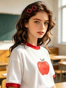 4pcs Red Apple Hair Clips, Red Fruit Hair Clips, Y2K Dopamine BB Clips, Cute Girl Student Hair Accessories Gift, Campus Daily Wear - Multicolor - View 3