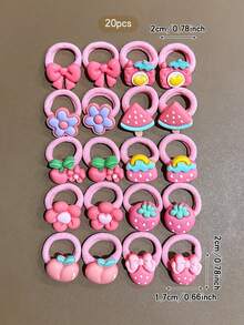 20 piezas de ligas para el cabello con estilo de dibujos animados lindos aleatorios, adecuadas para uso diario - Multicolor - Ver 7