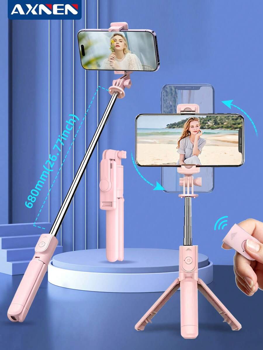 AXNEN Portable Selfie Stick Tripod With Wireless Remote Control Phone Holder, Compatible With IOS And Android Smartphones For Photography And Videography - Multicolor - View 1