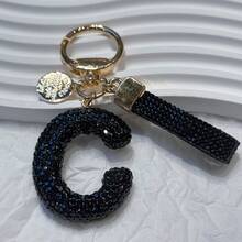 Beautiful Letter Keychain Faux Rhinestone Alphabet Elegant Black Gold Women's/Men's Accessories Suitable For Birthday Anniversary Gifts - Black - View 9
