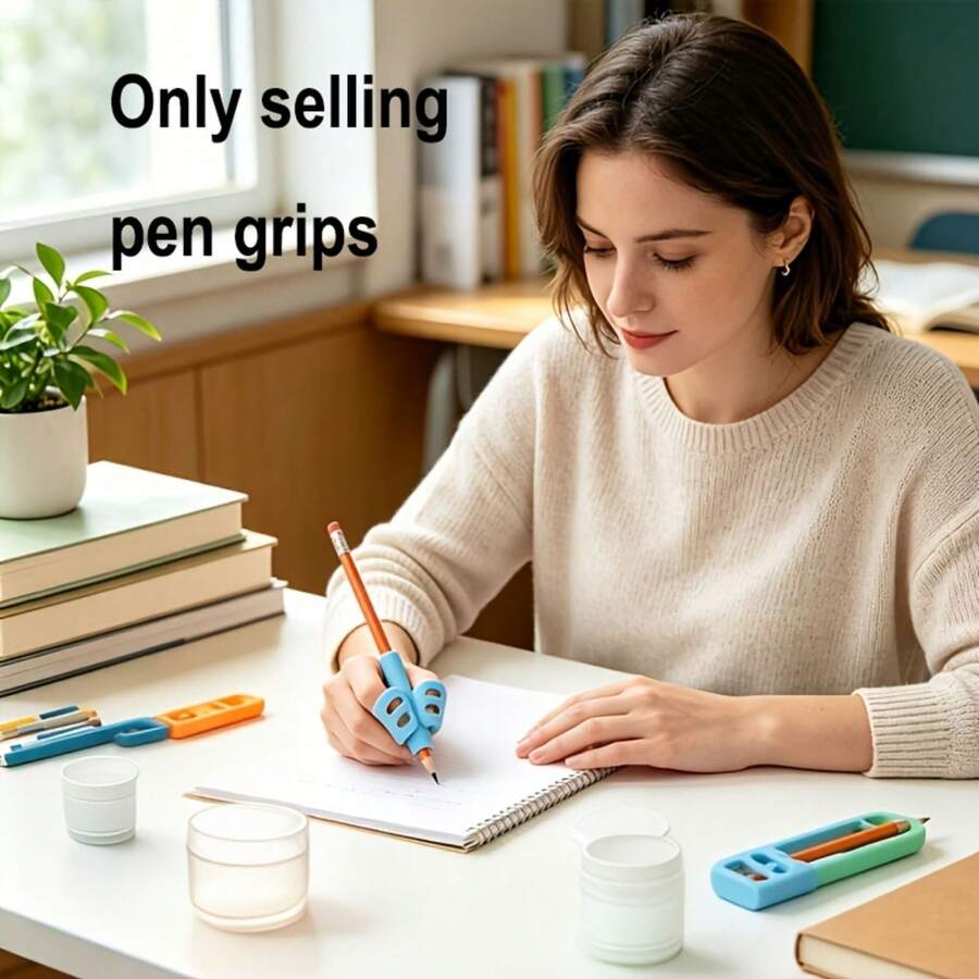 8pcs Random Color Pencil Grips, Soft Comfortable Writing Correction Grip Sleeves, Universal Design For Left And Right Hands, Practical Stationery Accessories, Suitable For Study, Office And Other Daily Writing Scenarios - A - View 1
