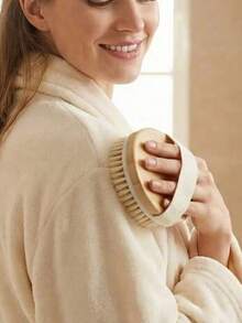 1pc Bath Body Brush, This Natural Dry Brush Helps Purify Lymphatic System, Improve Dry Skin, Reduce Cellulite, And Promote Blood Circulation. Made With Natural Bristles And Massage Knot Design - Multicolor - View 5
