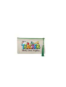 Vintage Green Ribbon Handbag With "Teacher" Letter Element And Tassel Mini Makeup Bag. Gift For Teachers, Teacher Letter Pattern, Matching Mini Storage Bag - Daily Commute, Shopping, Spring Outing, Travel Handbag Set, Foldable Handbag Summer Winter Essential Item For Shopping And Daily Use Suitable For Travelers And Teachers Daily Commute, Easter, Mother's Day, Teacher's Day, Spring Summer Gift Vacation And Perfect Choice For Gifting. - Green - View 12