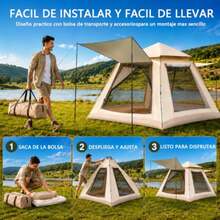Casa de Campaña, 4~5 Personas tienda de campaña impermeable, camping tent Portátil, con Almohadas inflables, colchonetas y tapetes para picnic, Adecuado para picnics/montañas/playa/parque Grande - Beis - Ver 6