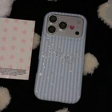1pc Light Blue Vertical Stripe Silver Foil Angel Wings Glitter Full Coverage Shockproof Glossy Phone Case, Sweet Korean Style Fresh Girl Design, Suitable For IPhone18/18Pro/18ProMax/17/17Pro/17ProMax/16/16Pro/16Plus/16ProMax/15/15Pro/15ProMax/14/14Pro/14ProMax/13/13Pro/13ProMax - Multicolor - View 5