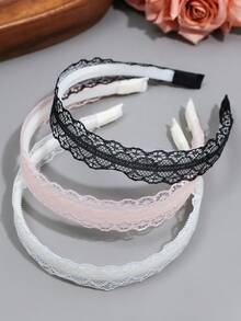 3件組女款精緻刺繡蕾絲髮箍，多色花卉設計時尚髮箍 - 彩色 - 查看 3