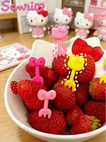 Sanrio 10pcs Hello Kitty Cute Fruit Forks, Party Dessert Forks, Suitable For School And Various Occasions, Reusable, Suitable For Fruit, Cake, Ice Cream - Summer Tableware, Lunch Box, Plate Decoration, Restaurant - Home, Outdoor Picnic - A - View 1