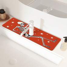 1pc Halloween Skull Pattern Sink Faucet Absorbent Mat, Drainage Mat, Suitable For Kitchen, Bathroom Sink, Countertop, Drainage Mat, Diatomaceous Earth Material, Trimmable, Quick-Dry Mat - Multicolor - View 3