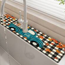 1pc Thanksgiving Pickup Truck Pattern Rubber Faucet Splash Guard, Bathroom Faucet Splash Guard, Mud Guard, Moisture-Proof Non-Slip Faucet Mat, Kitchen Countertop Accessory. Protect Your Kitchen Countertop. - Multicolor - View 2