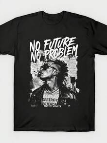 Men's Versatile Black Crew Neck T-Shirt Featuring Punk-Style Artwork, Available In Sizes From S To XXXL - 黑色 - 查看 1