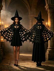 1pc Halloween Witch Spider Web Cape With Bat Wing Sleeves, Suitable For Costume Party And Cosplay - Multicolor - View 2