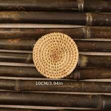 1/6pcs Handmade Rattan Coasters - Autumn Vine Pattern, Heat-Resistant Kitchen & Dining Coasters, Wooden Tea Set Storage Accessories, With 1 Woven Storage Accessory, Designed For Kung Fu Tea, Can Be Used As Heat Insulation Pads, Great Home Gift - Brown - View 4