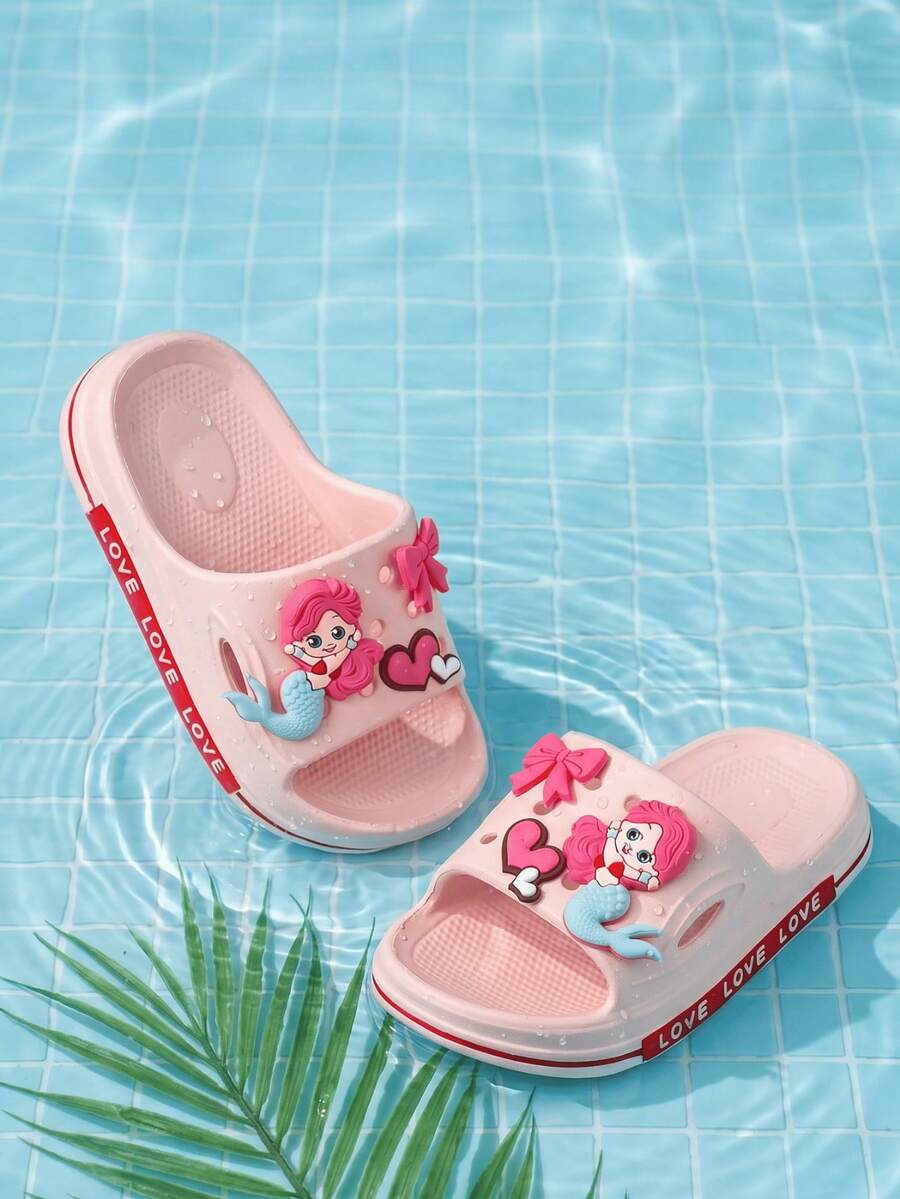 HAHABOBO Kids' Pink Mermaid EVA Platform Slippers, Color-Blocked Side Prints, Lightweight Summer Vacation Beach Shoes, Suitable For Boys And Girls - Pink - View 1