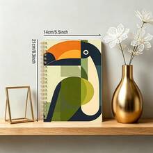 1Pc Abstract Geometric Toucan Art A5 Spiral Notebook, Black Spiral Ring, Suitable For Student Class Notes And Office Meeting Minutes, Portable Plan Book And Diary, Suitable For Professionals, Students And Office Use, Creative Gift Choice - Multicolor - View 3