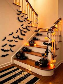 56/28/1pc Halloween Bat Decorations, 3D Black 3D Bat Wall Stickers, Bat Wall Decals, 3D Bat Halloween Decorative Stickers, Waterproof Black Scary Bats, Room Decor, Reusable, Suitable For Bathroom, Bar, Restaurant, Bedroom Door, Halloween Party Supplies, 3D Bat Wall Stickers Window Home Kitchen Scary Decor, Bat Wall Stickers Home Decor DIY Handmade, Halloween Night Decoration - Black - View 3