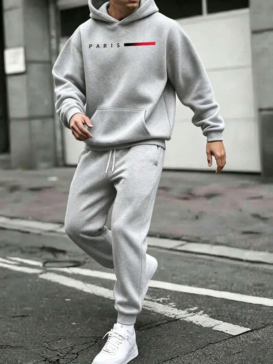 Men Hoodie Co-Ords - Grey - View 1