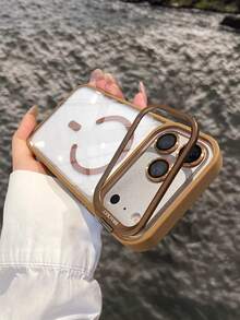 奢華橘色磁吸無線充電手機殼，適用於 iPhone 17 Pro Max Air 16 15 14 13 12 Pro Max Plus，金屬鏡頭保護蓋，壓克力背板，防震高透透明殼 - 棕色 - 查看 2