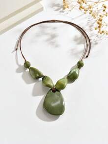 1 buah Kalung Rantai Tulang Selangka Pendek Bergaya Bohemian Vintage yang Berlebihan, Perhiasan Wanita - Hijau - View 6